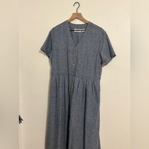 Vintage blue on blue check dress linen and cotton